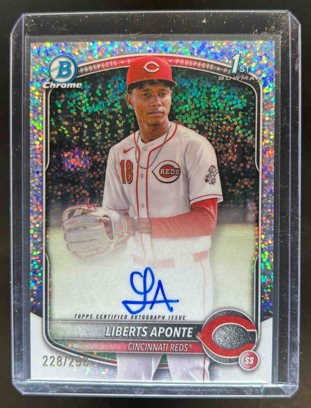 2025 Bowman Chrome Liberts Aponte Auto Speckle Refractor 1st Prospect #228/299
