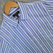 Banana Republic Men's Size L 16-16 1/2 - 34/35 Blue Striped Dress Shirt Slim Fit