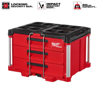 Milwaukee 48-22-8443 PACKOUT 3-Drawer Tool Box,22-1/4'' W x 16-1/4'' D x 14-1/4'' H