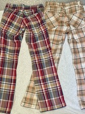 Lot of 2 Vintage Flare Plaid Pants Mann/Winnie Pooh,Talon Zip,Size 24x25 USA