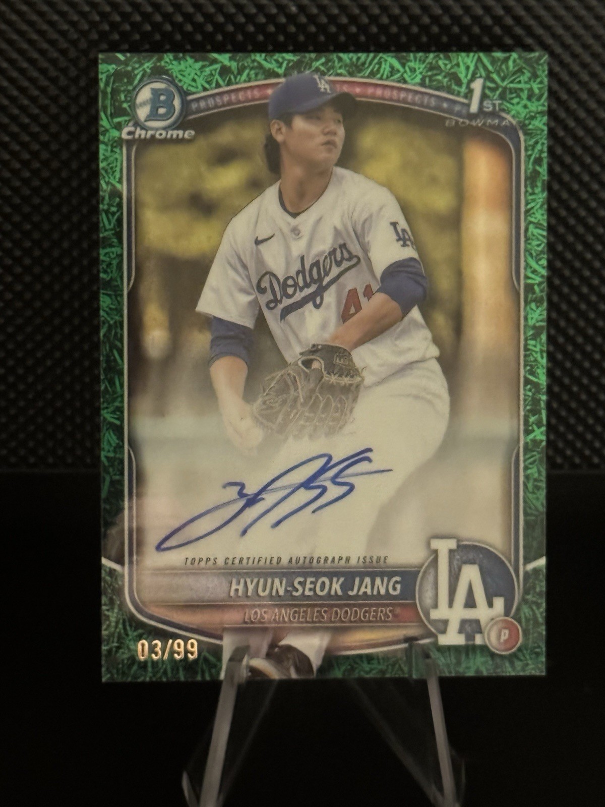 2025 Bowman Chrome 1st Hyun-Seok Jang Green Grass Refractor Auto /99 LA Dodgers