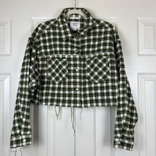Urban Outfitters BDG Shirt Women Flannel Cropped Snap Button Down Green Plaid S