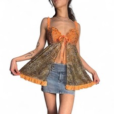 NWT Victoria's Secret Orange Leopard Lace Babydoll Top Size 36B
