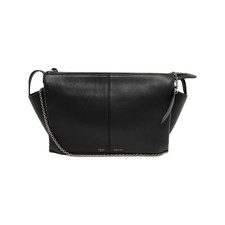 Auth CELINE Tri-fold Black Leather Medium Fringe Chain Pouch Shoulder Crossbody