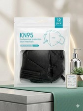KN95 Face Mask Black 5 Layer Disposable Breathable Protective 10 Pack