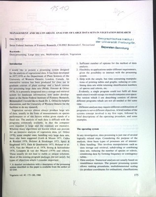 Management and multivariate analysis of large data sets in vegetation research;