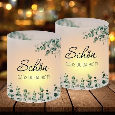 12 Windlicht Tischdeko Schön dass du da bist Eukalyptus Hochzeit Geburtstag Set