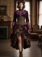 Brown Brocade Steampunk Underbust Corset Stee...