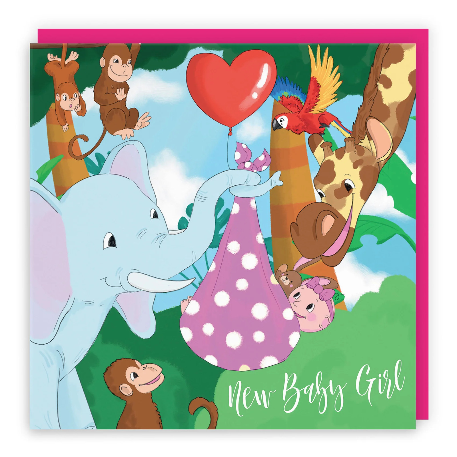 New Baby Girl Card Elephant Jungle