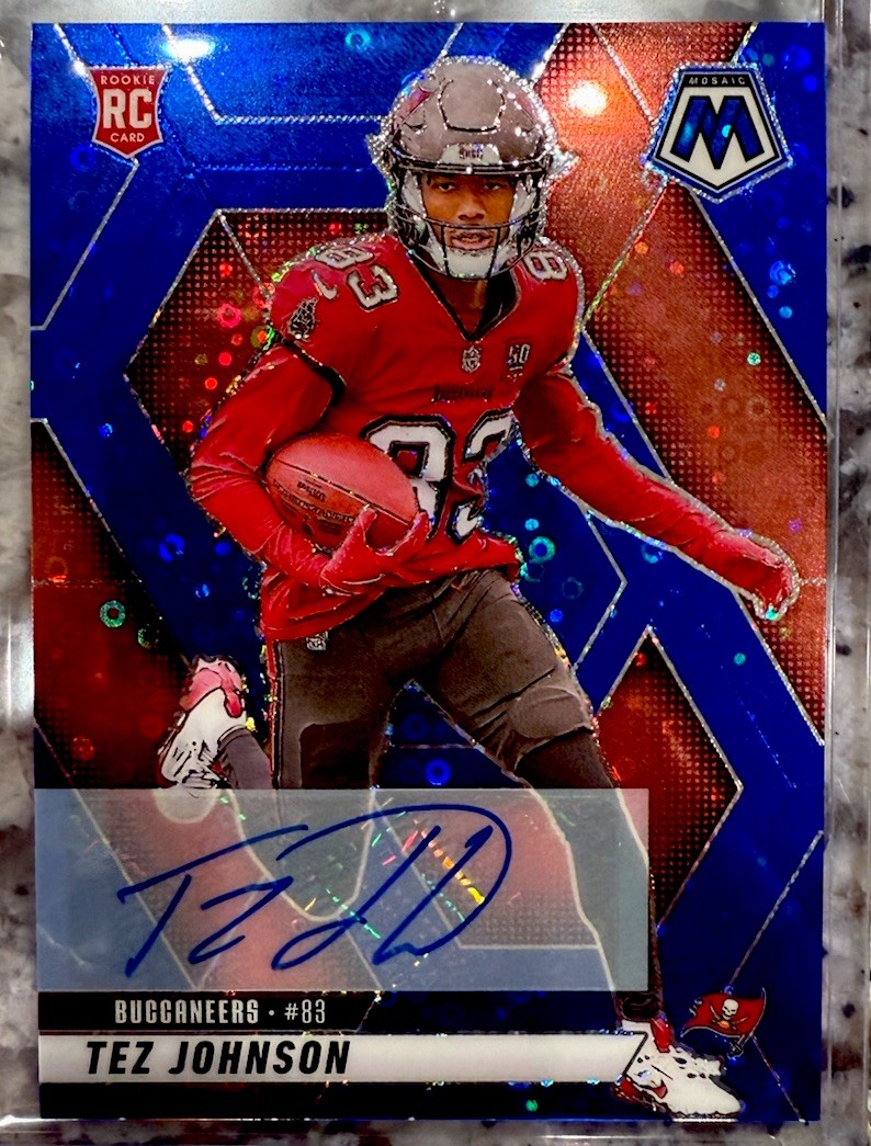 2025 Mosaic Football Rookie Auto Blue Disco Prizm Tez Johnson #316 (RC) (AU)