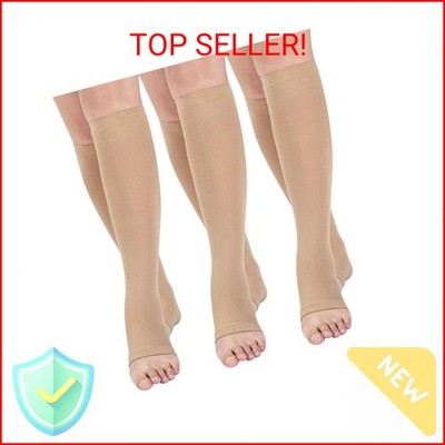 Open toe Toeless Compression Socks 3 Pairs for Women Men 15-20 mmHg Support Stoc