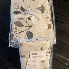 3 Pcs Set Pottery Barn Autumn Botanical Percale King  Duvet Cover + 2 King Shams