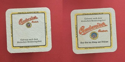 Budweiser Budvar Gebraut nach dem deutschen  Brauerei Bierdeckel Bier