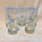 Vintage 1987 Anchor Hocking Farm Country Goose Blue Bow 16 Oz Tumblers Set Of 5