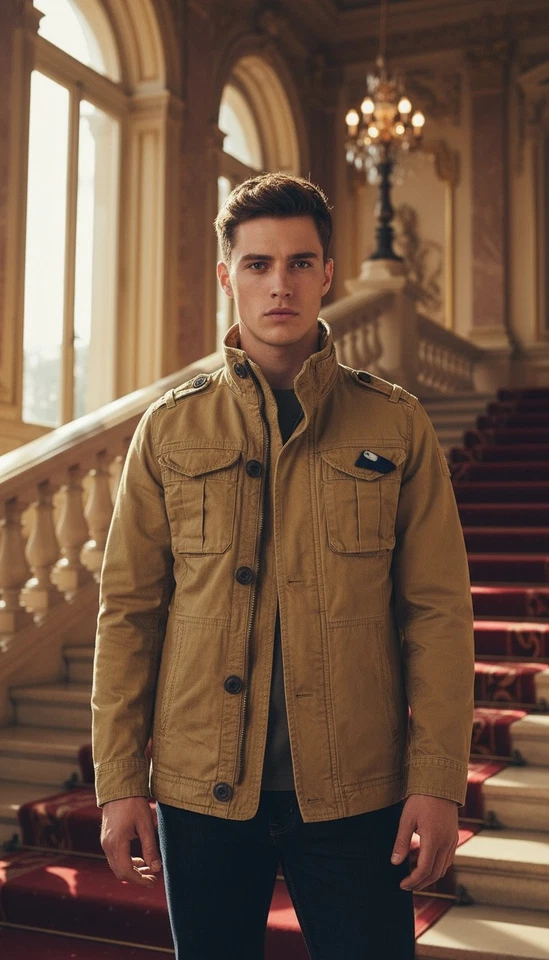 Chaqueta de Carga Militar Forrada de Franela CALI HOLI para Hombres Camel Foto 3 de 4