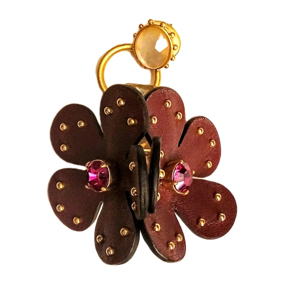Kate Spade NY Blooming Bling Brown Leather With Pink Stone Asymmetrical Earrings - Image 3 of 4