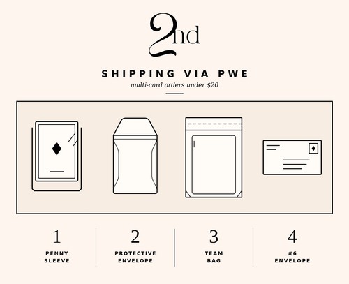 Body Rune R04a shipping via PWE with four illustrated envelopes and visible branding on a cream background.