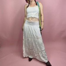 Y2K White Cotton Lace Maxi Skirt Low Rise Boho Cottagecore Soft Grunge Prairie