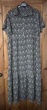 Blue Vanilla black white geo print button down long dress 14 16 L