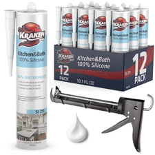 Kraken Bond Kitchen & Bath Silicone + Gun - 1 Set 10.1oz 12 Pack - White