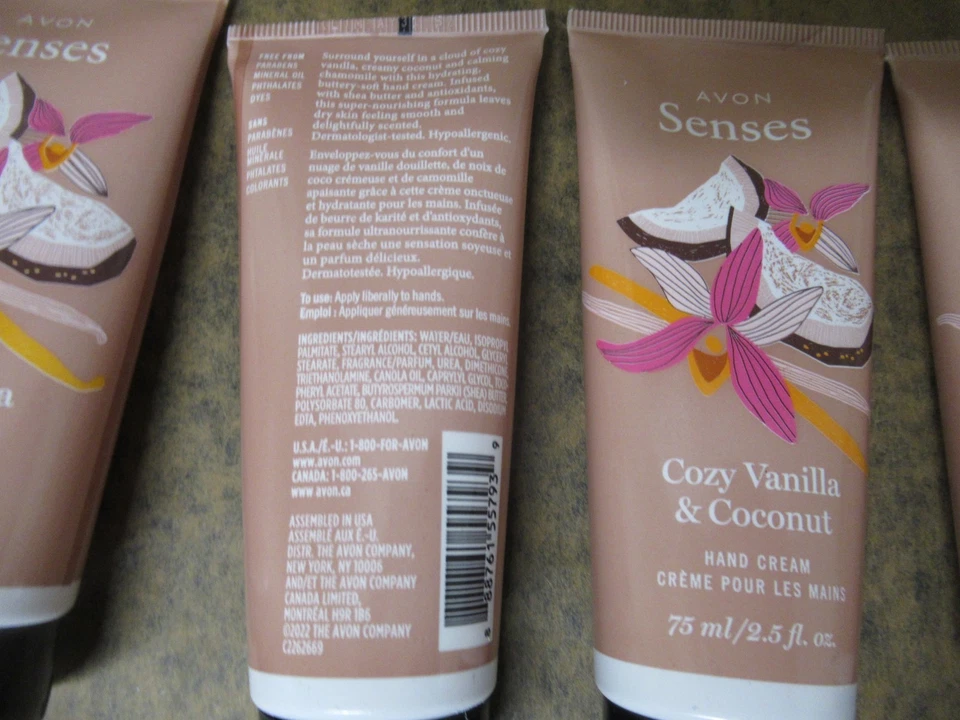 Acogedora crema de manos de vainilla y coco Avon Senses lote de 6 tubos 2,5 fl oz Ea Foto 3 de 4