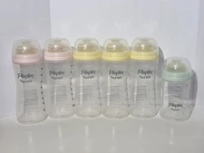 Lot of 6 Vintage Playtex Nurser Drop In Bottles, Pink-Yellow-Green
