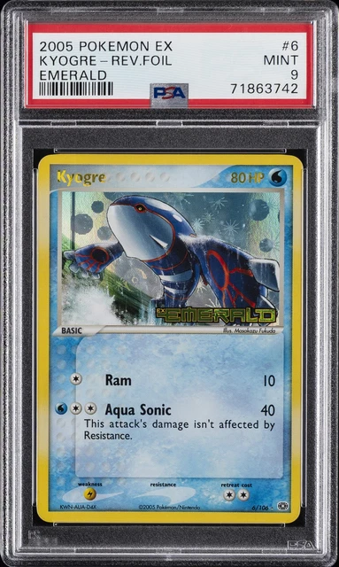 2005 POKEMON EX EMERALD #6 KYOGRE-REVERSE FOIL PSA 9