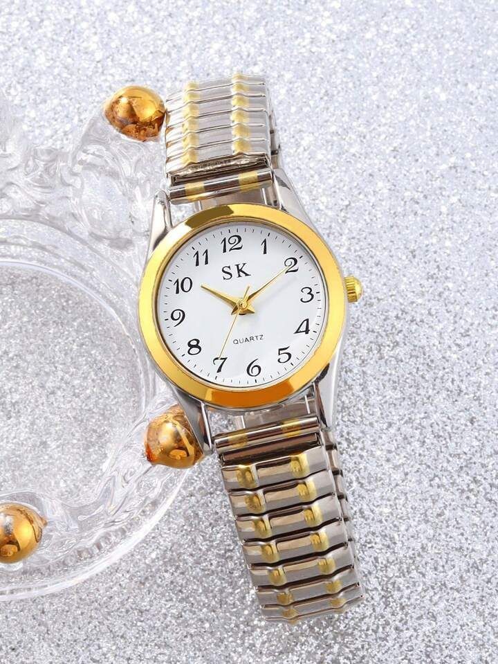 Pareja Relojes de Cuarzo Oro Plata Correa de Acero Analógico Su Conjunto