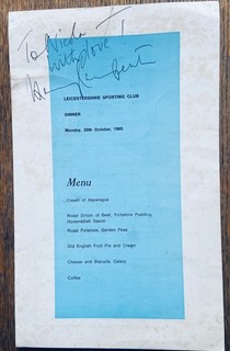 1980 Signed Sporting Dinner Menu Card by HARRY CARPENTER Boxing Commentator.