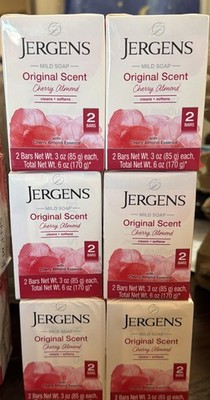 JERGENS MILD SOAP Original Scent Cherry Almond 6 Two packs 12 Total Bars 3 OZ ea