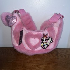 Powerpuff Girls Bioworld Pink Heart Plush Shoulder Bag Purse Puff Keychain NWT