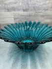 Vintage Blenko Teal Blue Glass Daisy Bowl Scalloped Dress Edges Decorative Bowl