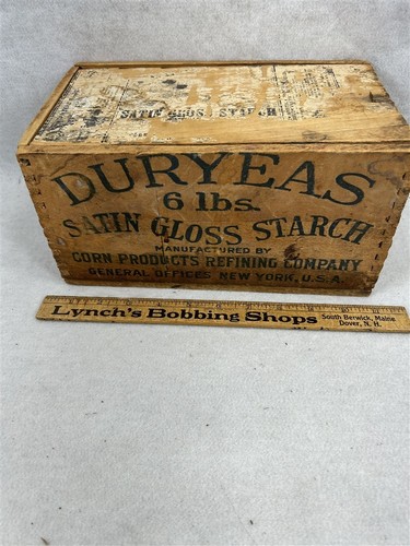  antique shipping box advertising wood slide top Satin Starch 10x6x5 original 