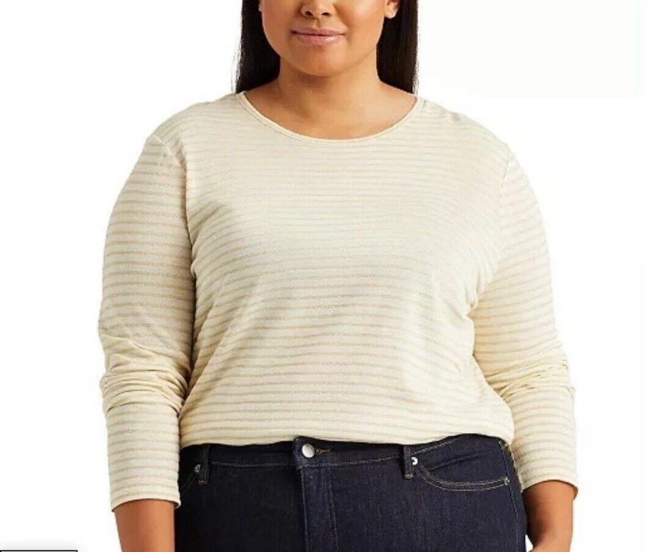 Camiseta náutica LRL Ralph Lauren 3X marfil y dorado a rayas metálicas Foto 2 de 4