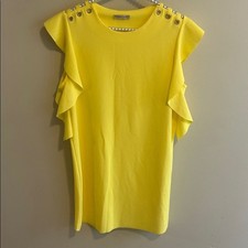 ZARA Yellow Ruffled Cold Shoulder Shift Dress Size L