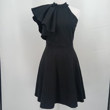 womans size small lulus black one shoulder ruffle classy party knee length dress