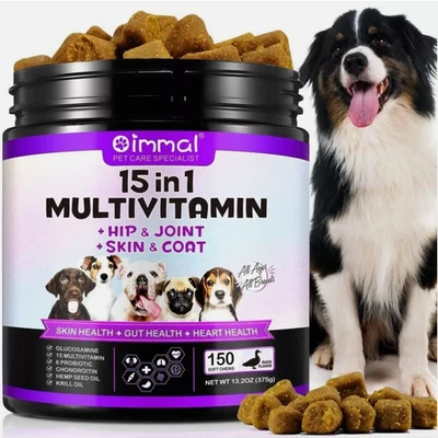 Oimmal 15 in 1 Multivitamin Dog Chews Treats Hip Joint Skin Coat Multi Vitamin