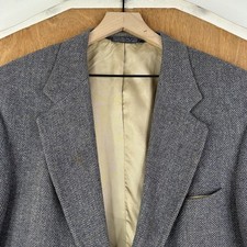 VTG Lands End Blazer Mens 42S Gray Tweed Herringbone 2 Button 100 Wool Jacket