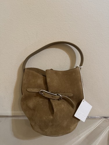 Little Liffner New Belted Bucket Bag Mini Beige Suede Silver