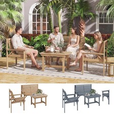 4 Seater Garden Furniture Set, Wooden Garden Sofa Set with Curved Seat