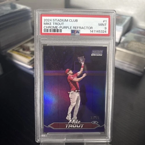 2024 Mike Trout Topps Stadium Club Chrome Purple Refractor /75 LA Angels PSA 9