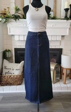 Vintage Y2k GAP Navy Blue Denim Front Slit Midi Skirt Size 1