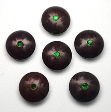 6 Vegetable Ivory Buttons w/ Green Rhinestone Inlay Matching Set 14mm Vtg Rare