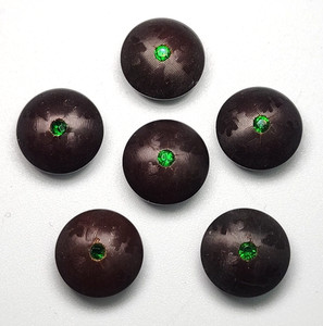 6 Vegetable Ivory Buttons w/ Green Rhinestone Inlay Matching Set 14mm Vtg Rare