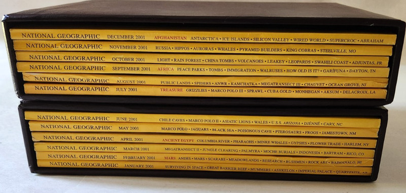 2001 National Geographic Magazine - 12 Monthly Issues WITH SLIP COVERS