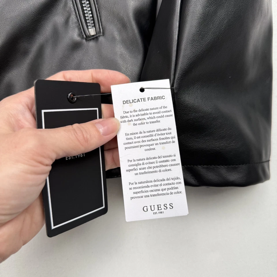 Nueva chaqueta de motociclista GUESS para hombre talla L negra imitación cuero con capucha Foto 4 de 4