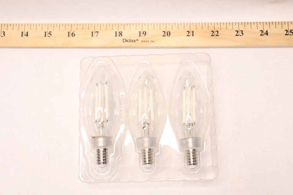 (3-Pk) Candelabra Dim Filament Chandelier LED Light Bulb 2700K 60W Equivalent - Image 4 of 4
