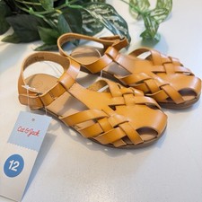 Cat  Jack Ella Girls Cognac Sandals Size 12 Faux Leather, Strappy Hurache Style