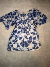 Alice + Olivia Blue And White Floral Dress Size M 100% Silk