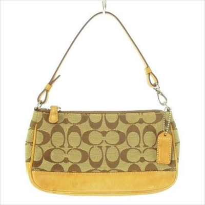 バッグ coach signature Demi mini Hand bag wool Coach Signature Demi mini Pouch Hand Bag Canvas Leather Beige 6094
